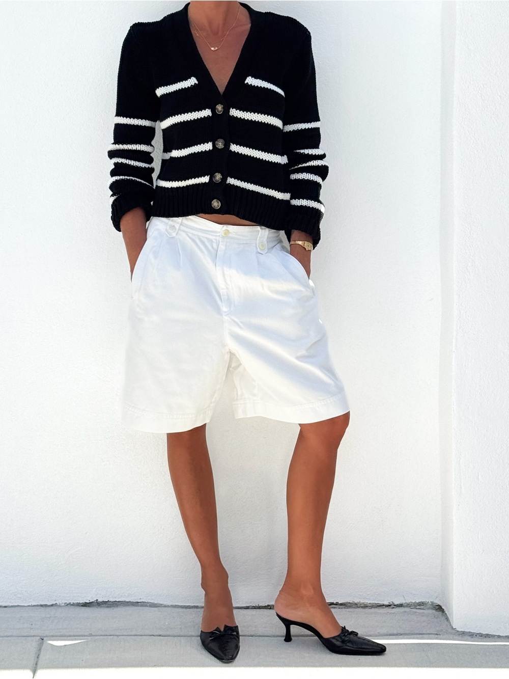 La Ligne Black & White Striped Cardigan